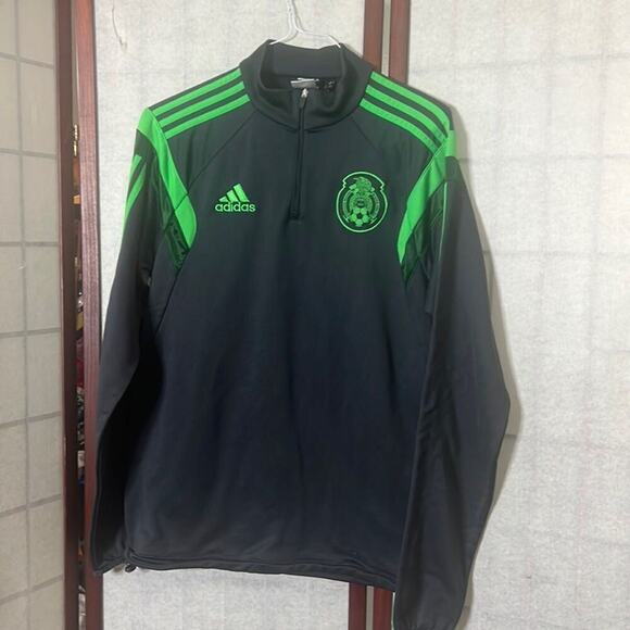ADIDAS CLIMACOOL GRAY GREEN 1/4 ZIP LONG‎ SLEEVE PULLOVER SIDE M - Picture 1 of 7